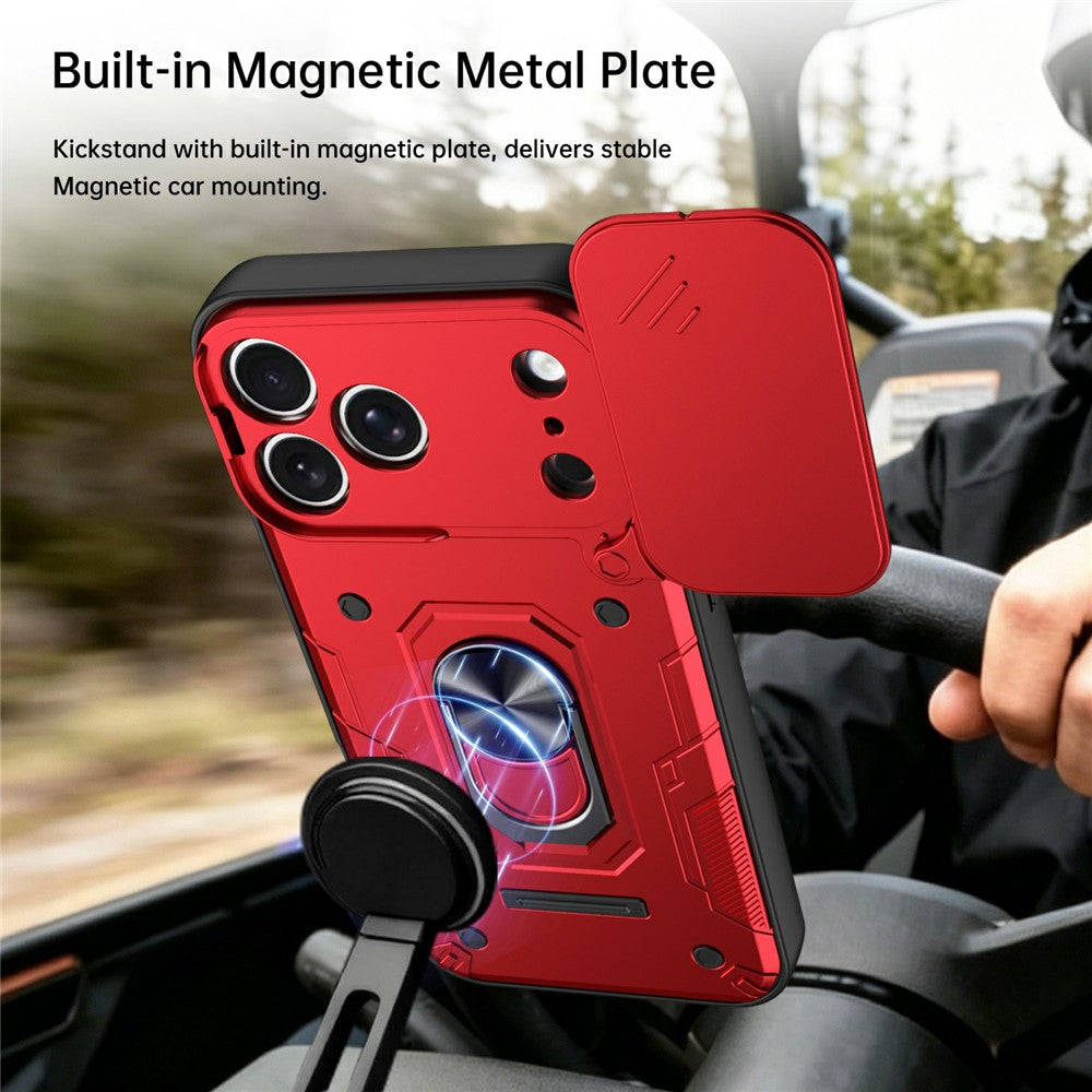 For iPhone 17 Pro Max Magnetic Case Sliding Lens Cover PC + TPU Phone Shell with Tempered Glass Film