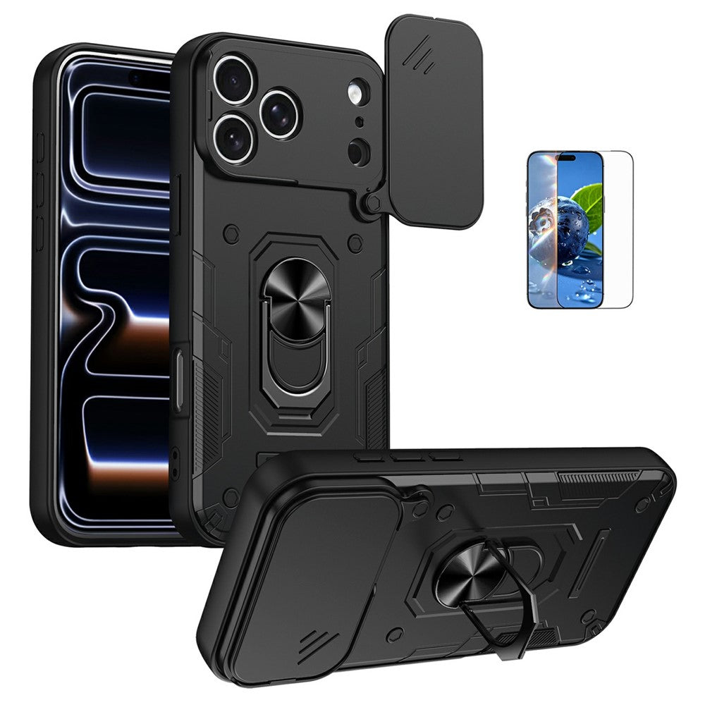 For iPhone 17 Pro Max Magnetic Case Sliding Lens Cover PC + TPU Phone Shell with Tempered Glass Film