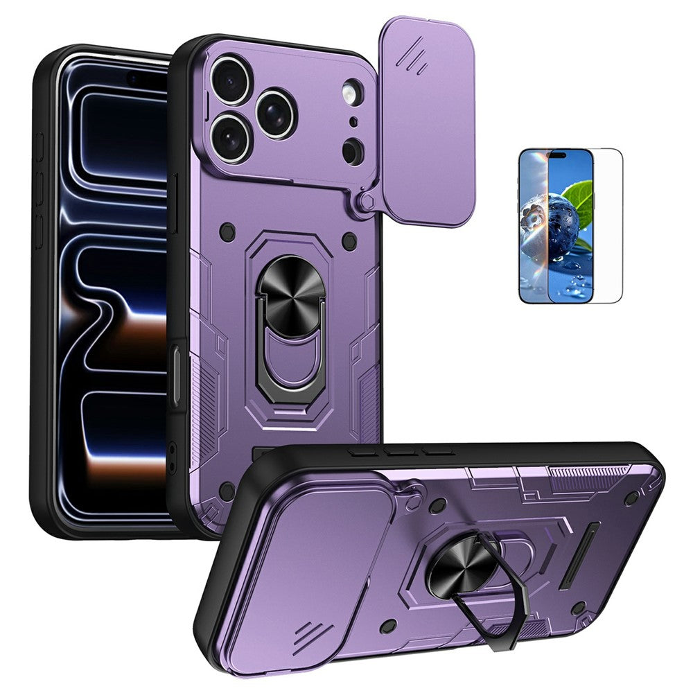 For iPhone 17 Pro Max Magnetic Case Sliding Lens Cover PC + TPU Phone Shell with Tempered Glass Film
