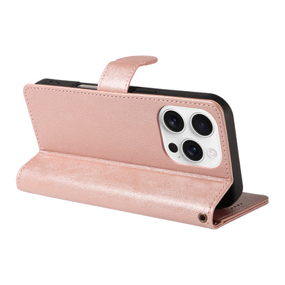 For iPhone 16 Pro Max Case with Wrist Strap RFID Blocking Wallet Cowhide Texture Leather Phone Cover