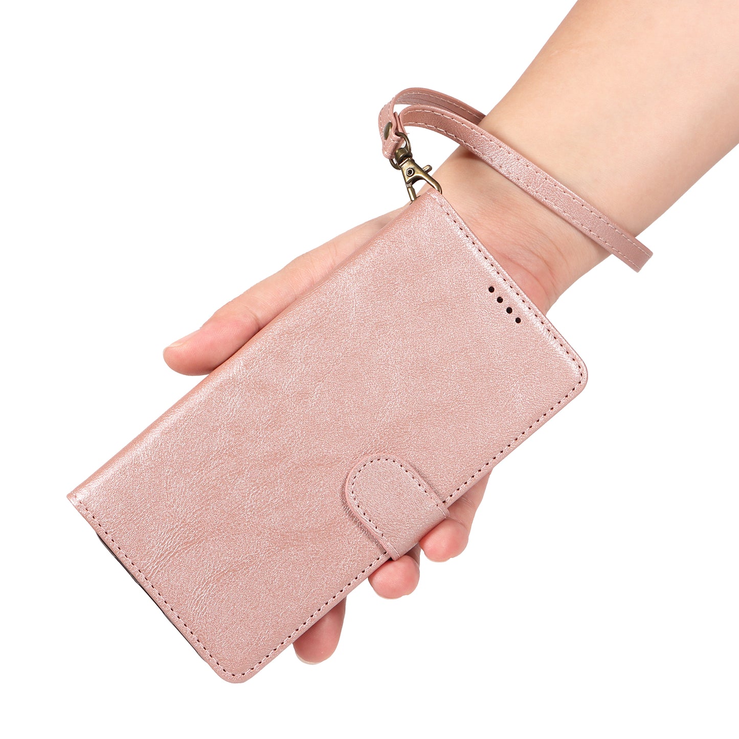 For iPhone 16 Pro Max Case with Wrist Strap RFID Blocking Wallet Cowhide Texture Leather Phone Cover