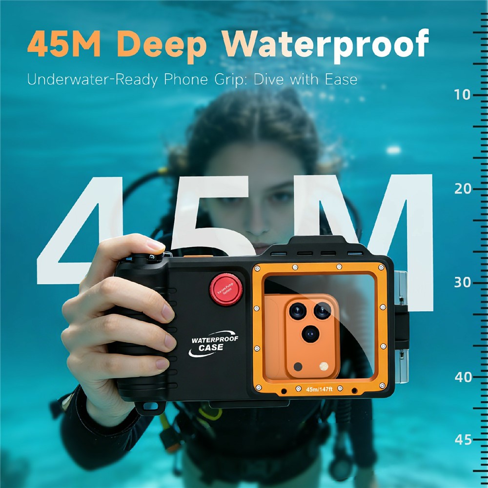 For iPhone 17 Diving Waterproof Case 45m / 147ft Underwater Photography Surfing Photo Video Housing Cover
