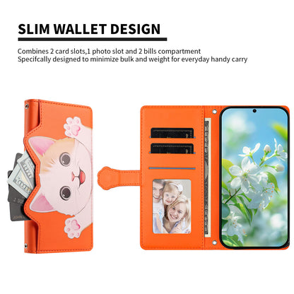 For Samsung Galaxy S26+ Case Cute Cat Pattern PU Leather Flip Wallet Phone Cover with Wrist Strap