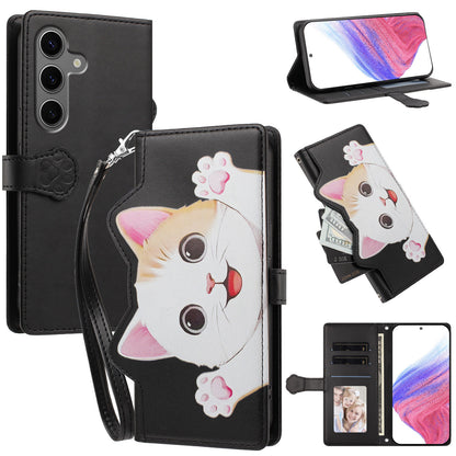 For Samsung Galaxy S26+ Case Cute Cat Pattern PU Leather Flip Wallet Phone Cover with Wrist Strap