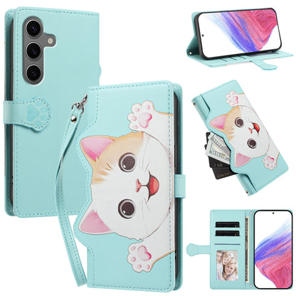 For Samsung Galaxy S26+ Case Cute Cat Pattern PU Leather Flip Wallet Phone Cover with Wrist Strap