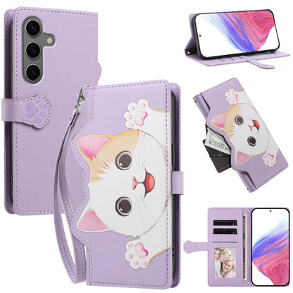 For Samsung Galaxy S26+ Case Cute Cat Pattern PU Leather Flip Wallet Phone Cover with Wrist Strap