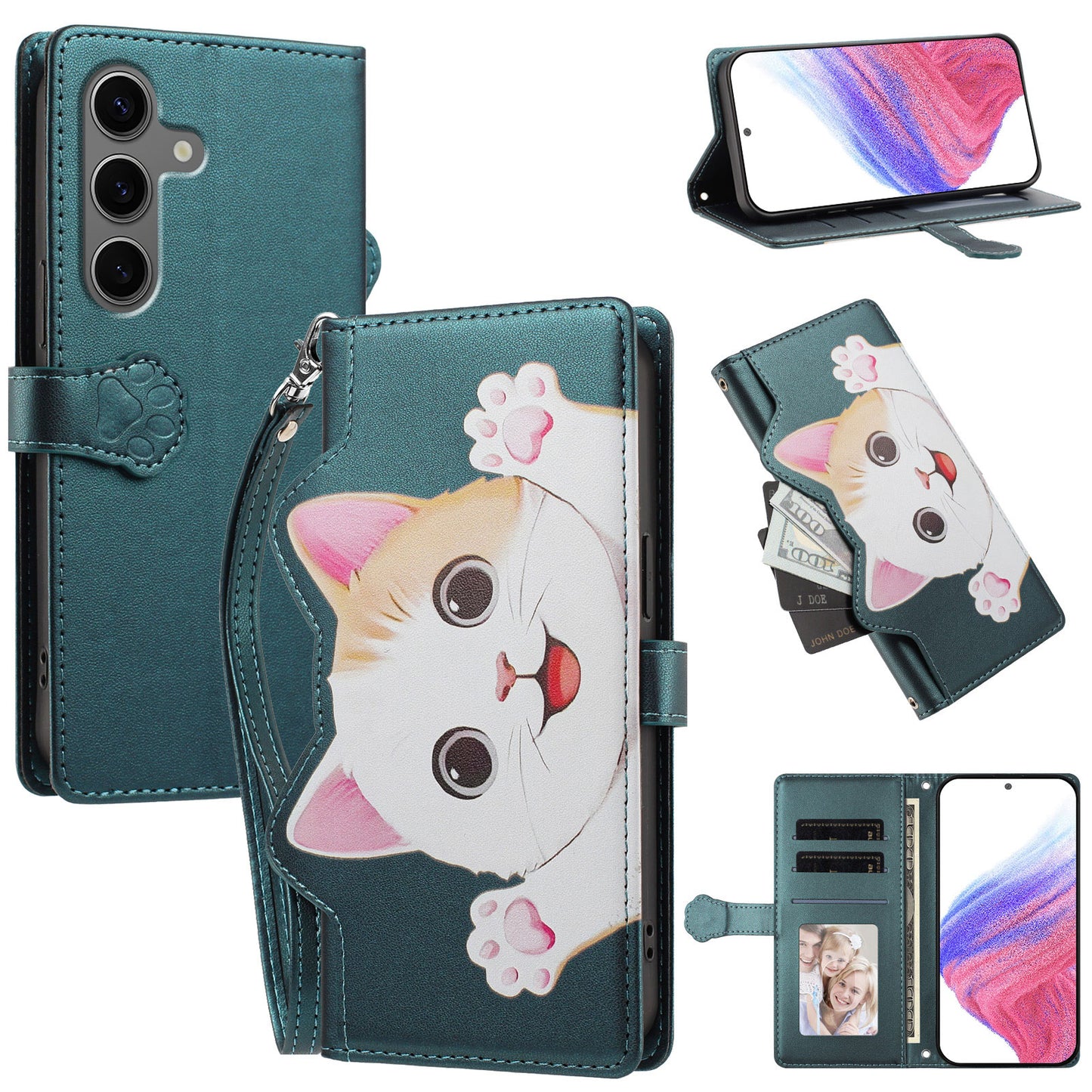 For Samsung Galaxy S26+ Case Cute Cat Pattern PU Leather Flip Wallet Phone Cover with Wrist Strap
