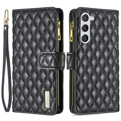 BINFEN COLOR for Samsung Galaxy S26+ BF Style-15 Leather Case Zipper Pocket Rhombus Phone Cover