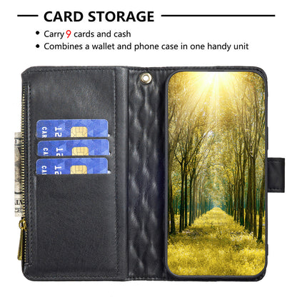 BINFEN COLOR for Samsung Galaxy S26+ BF Style-15 Leather Case Zipper Pocket Rhombus Phone Cover
