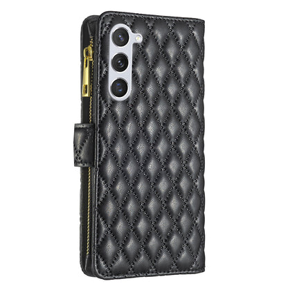 BINFEN COLOR for Samsung Galaxy S26+ BF Style-15 Leather Case Zipper Pocket Rhombus Phone Cover