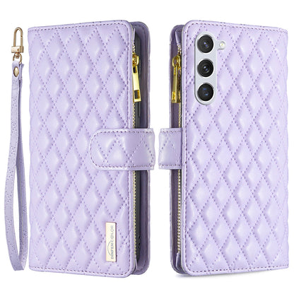 BINFEN COLOR for Samsung Galaxy S26+ BF Style-15 Leather Case Zipper Pocket Rhombus Phone Cover