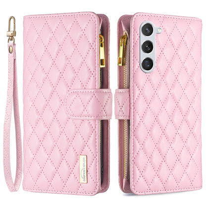 BINFEN COLOR for Samsung Galaxy S26+ BF Style-15 Leather Case Zipper Pocket Rhombus Phone Cover