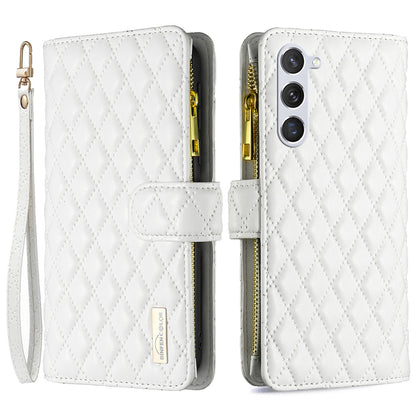 BINFEN COLOR for Samsung Galaxy S26+ BF Style-15 Leather Case Zipper Pocket Rhombus Phone Cover