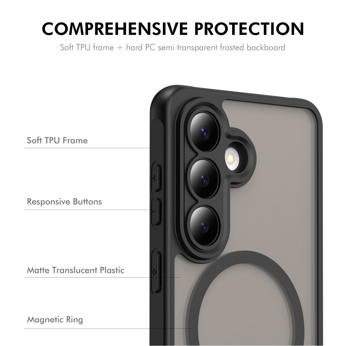 HAT PRINCE for Samsung Galaxy S26+ ENKAY  Magnetic Case with Tempered Glass Support Ultrasonic Unlocking PC TPU Matte Phone Cover