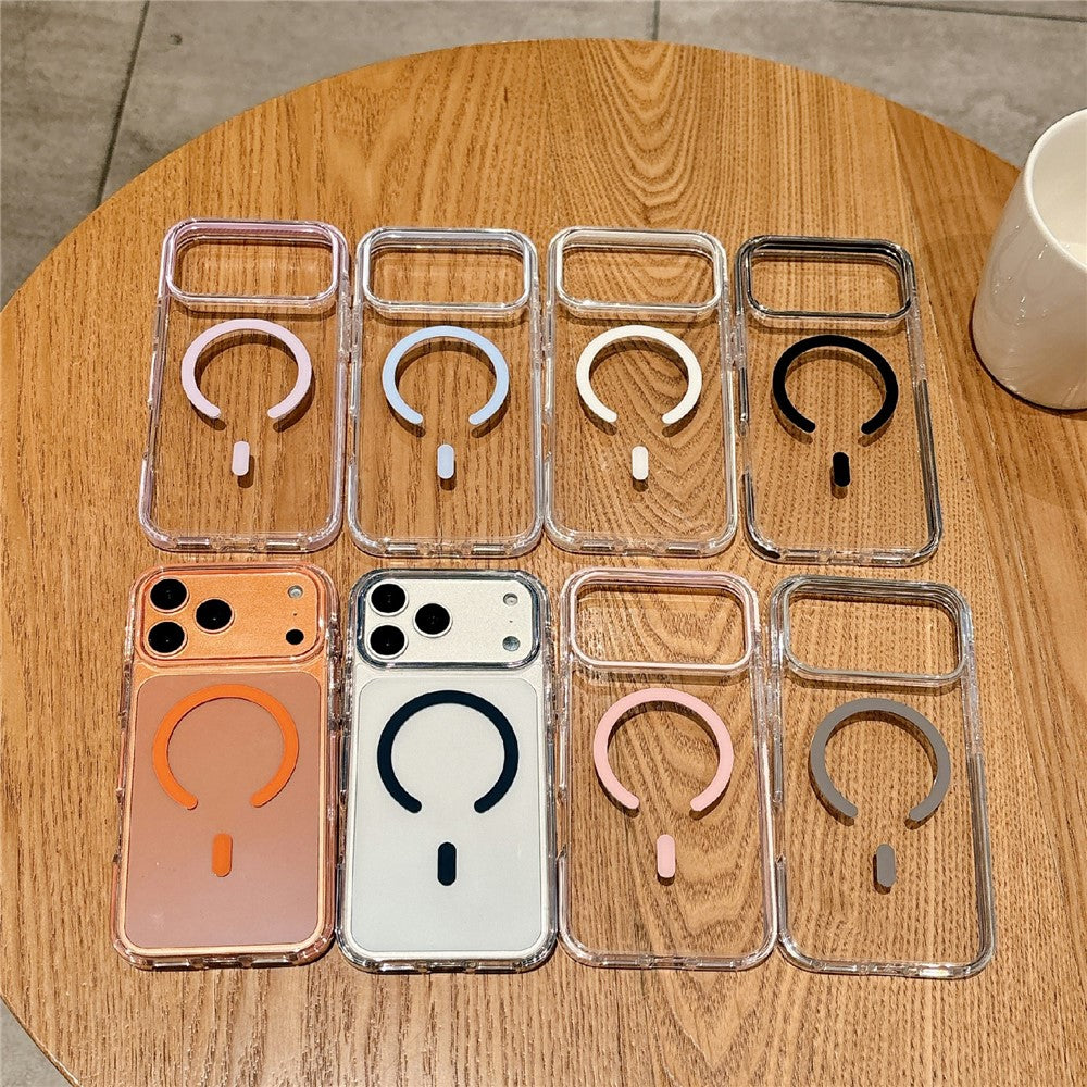 For iPhone 16 Pro Magnetic Case Clear PC TPU TPE Shockproof Cover Compatible with MagSafe
