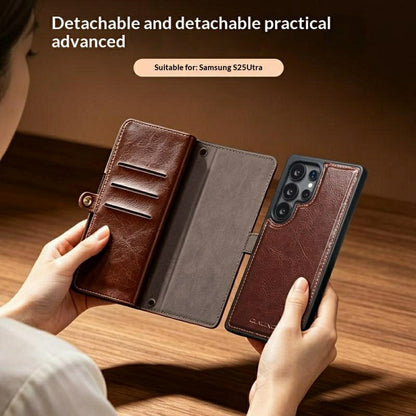 QIALINO for Samsung Galaxy S25 Ultra Case Split Leather Detachable 2 in 1 Wallet Phone Cover with Long Strap and Wrist Strap