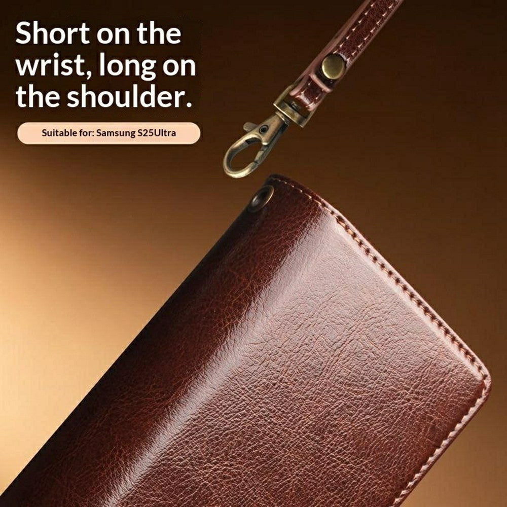 QIALINO for Samsung Galaxy S25 Ultra Case Split Leather Detachable 2 in 1 Wallet Phone Cover with Long Strap and Wrist Strap