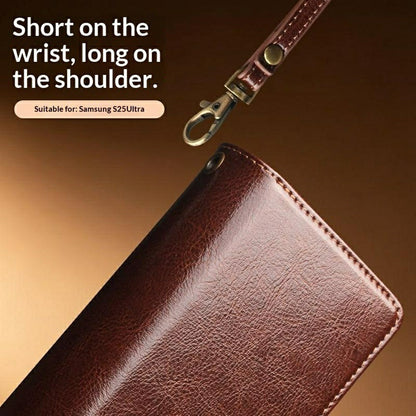QIALINO for Samsung Galaxy S25 Ultra Case Split Leather Detachable 2 in 1 Wallet Phone Cover with Long Strap and Wrist Strap