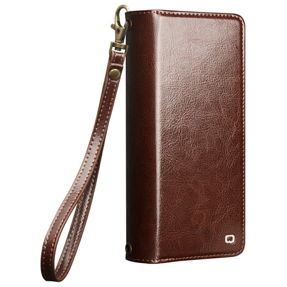 QIALINO for Samsung Galaxy S25 Ultra Case Split Leather Detachable 2 in 1 Wallet Phone Cover with Long Strap and Wrist Strap
