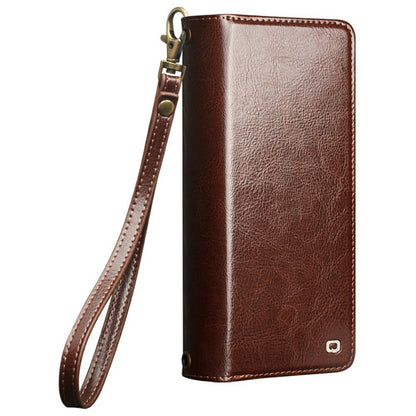 QIALINO for Samsung Galaxy S25 Ultra Case Split Leather Detachable 2 in 1 Wallet Phone Cover with Long Strap and Wrist Strap