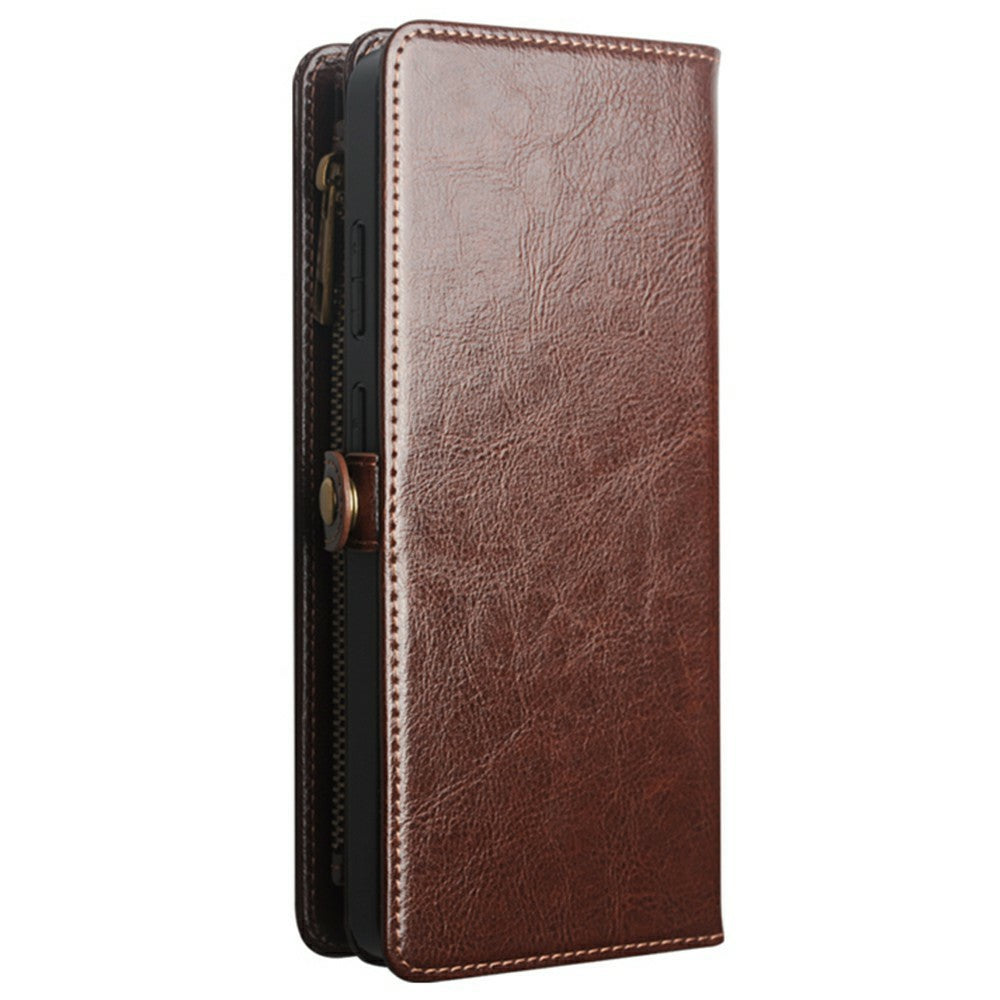 QIALINO for Samsung Galaxy S25 Ultra Case Split Leather Detachable 2 in 1 Wallet Phone Cover with Long Strap and Wrist Strap
