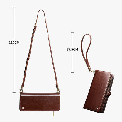 QIALINO for Samsung Galaxy S25 Ultra Case Split Leather Detachable 2 in 1 Wallet Phone Cover with Long Strap and Wrist Strap