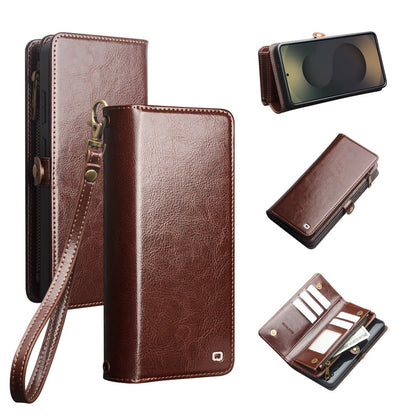 QIALINO for Samsung Galaxy S25 Ultra Case Split Leather Detachable 2 in 1 Wallet Phone Cover with Long Strap and Wrist Strap