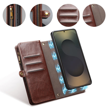QIALINO for Samsung Galaxy S25 Ultra Case Split Leather Detachable 2 in 1 Wallet Phone Cover with Long Strap and Wrist Strap