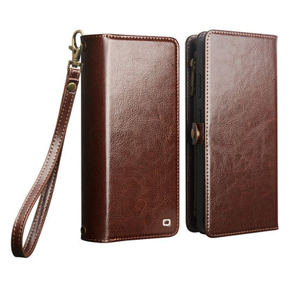 QIALINO for Samsung Galaxy S25 Ultra Case Split Leather Detachable 2 in 1 Wallet Phone Cover with Long Strap and Wrist Strap