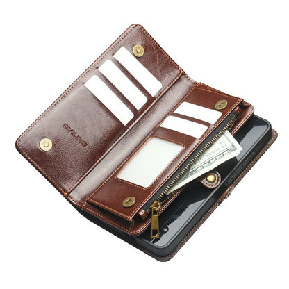 QIALINO for Samsung Galaxy S25 Ultra Case Split Leather Detachable 2 in 1 Wallet Phone Cover with Long Strap and Wrist Strap