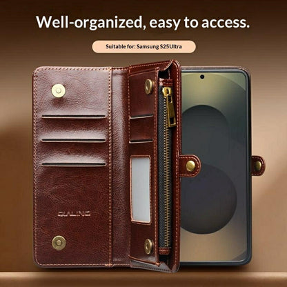 QIALINO for Samsung Galaxy S25 Ultra Case Split Leather Detachable 2 in 1 Wallet Phone Cover with Long Strap and Wrist Strap