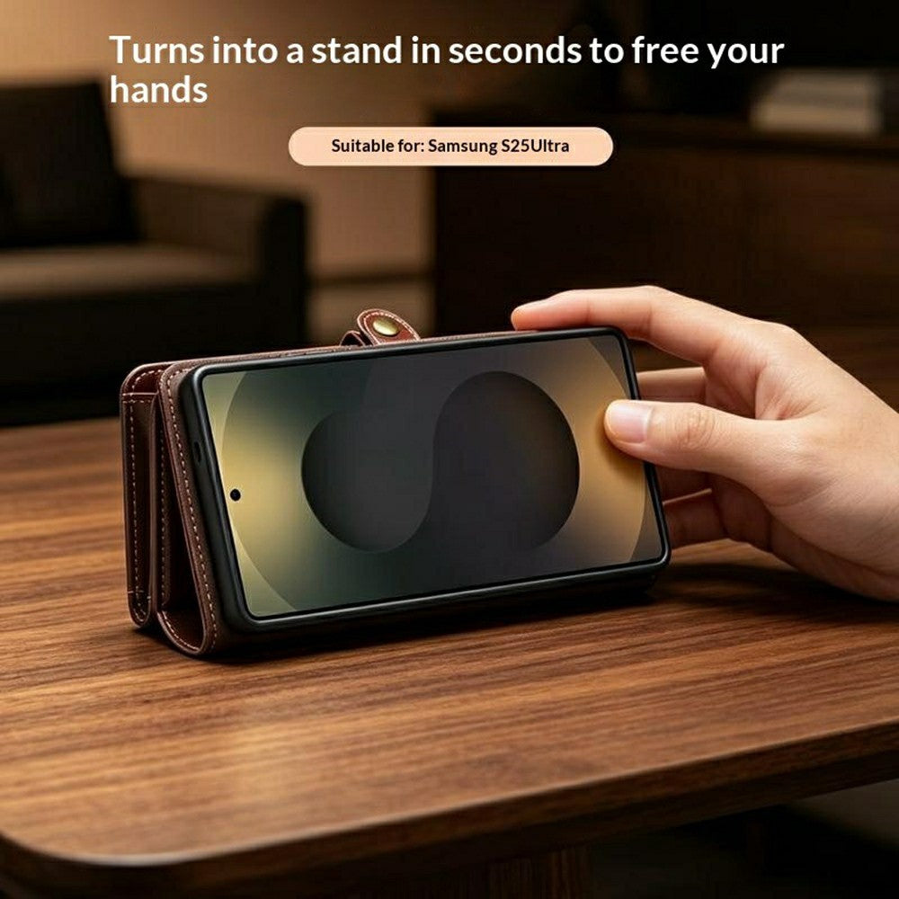 QIALINO for Samsung Galaxy S25 Ultra Case Split Leather Detachable 2 in 1 Wallet Phone Cover with Long Strap and Wrist Strap