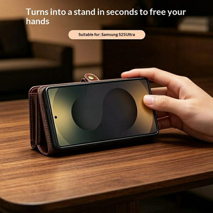 QIALINO for Samsung Galaxy S25 Ultra Case Split Leather Detachable 2 in 1 Wallet Phone Cover with Long Strap and Wrist Strap