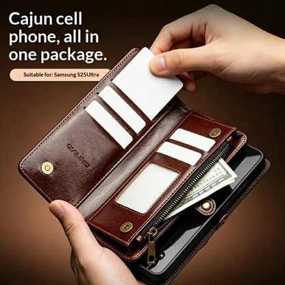 QIALINO for Samsung Galaxy S25 Ultra Case Split Leather Detachable 2 in 1 Wallet Phone Cover with Long Strap and Wrist Strap