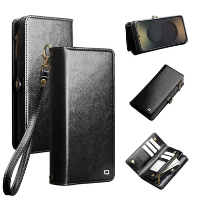 QIALINO for Samsung Galaxy S25 Ultra Case Split Leather Detachable 2 in 1 Wallet Phone Cover with Long Strap and Wrist Strap