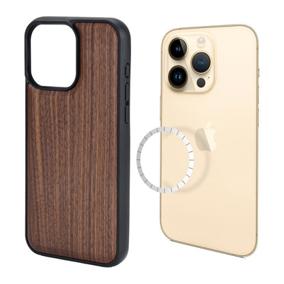 For iPhone 15 Pro Max Magnetic Case Wood + PC + TPU Shockproof Protective Phone Cover