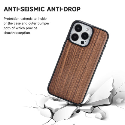 For iPhone 15 Pro Max Magnetic Case Wood + PC + TPU Shockproof Protective Phone Cover