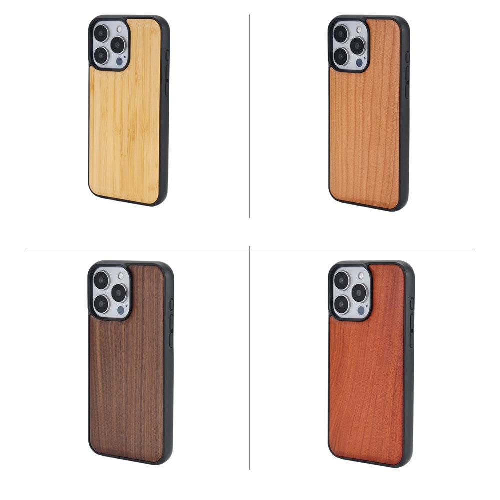 For iPhone 15 Pro Max Magnetic Case Wood + PC + TPU Shockproof Protective Phone Cover