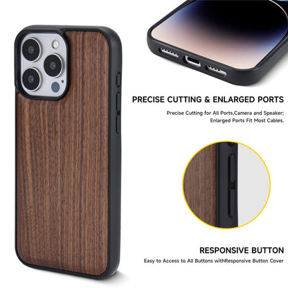 For iPhone 15 Pro Magnetic Case Wood + PC + TPU Shockproof Protective Phone Cover