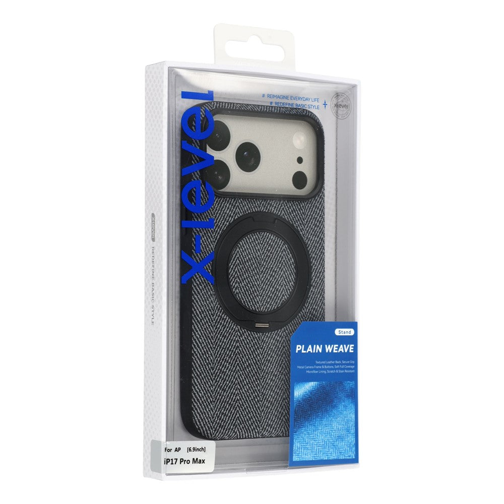 X-LEVEL for iPhone 17 Pro Max Magnetic Case Rotating Kickstand Fabric Textured Leather + PC + TPU Phone Cover