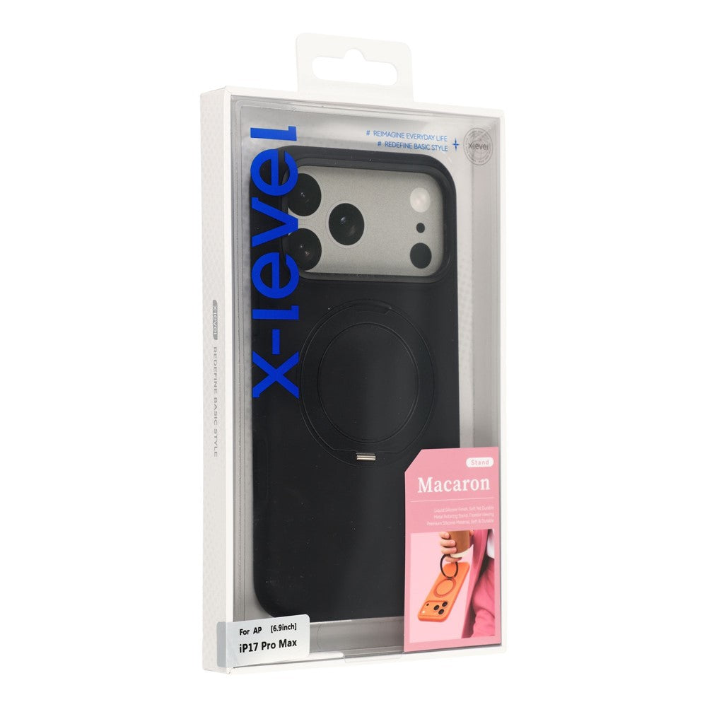 X-LEVEL for iPhone 17 Pro Max Magnetic Case Rotating Kickstand Silicone + Tech Fabric Scratch-Resistant Phone Cover