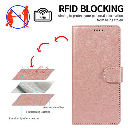 For iPhone 18 Pro / iPhone 17 Pro Case with Wrist Strap RFID Blocking Wallet Cowhide Texture Leather Phone Cover