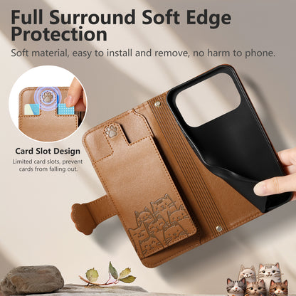 For iPhone 18 Pro / 17 Pro Case Cute Cat Pattern PU Leather Wallet Phone Cover with Wrist Strap
