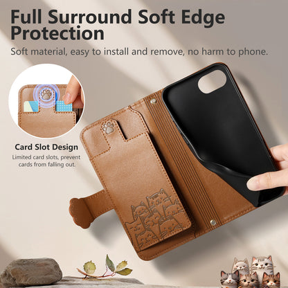 For iPhone 16e / iPhone 17e Case Cute Cat Pattern PU Leather Wallet Phone Cover with Wrist Strap
