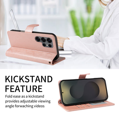 For Samsung Galaxy S25 Ultra Case with Wrist Strap RFID Blocking Wallet Cowhide Texture Leather Phone Cover