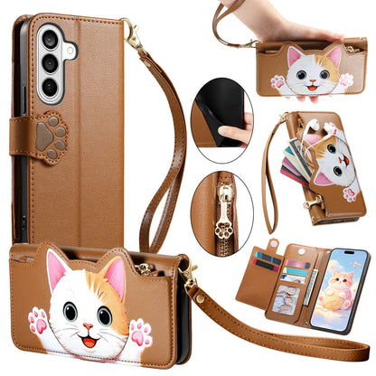 For Samsung Galaxy S26+ Case Cute Cat Pattern PU Leather Wallet Phone Cover with Wrist Strap