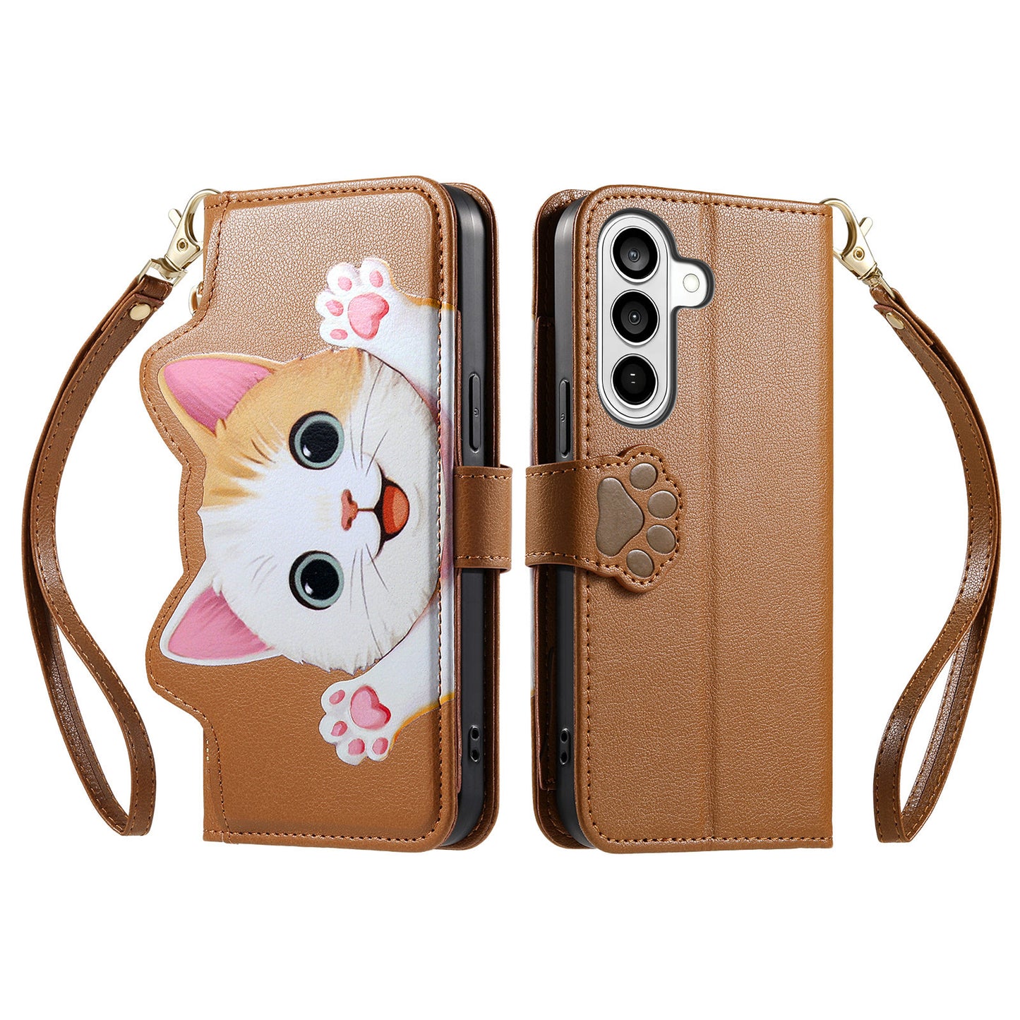For Samsung Galaxy S26+ Case Cute Cat Pattern PU Leather Wallet Phone Cover with Wrist Strap