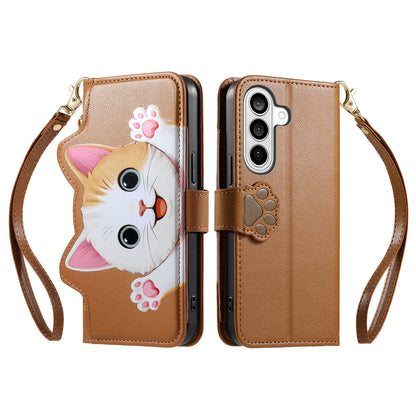 For Samsung Galaxy S26+ Case Cute Cat Pattern PU Leather Wallet Phone Cover with Wrist Strap