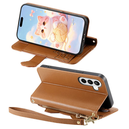 For Samsung Galaxy S26+ Case Cute Cat Pattern PU Leather Wallet Phone Cover with Wrist Strap