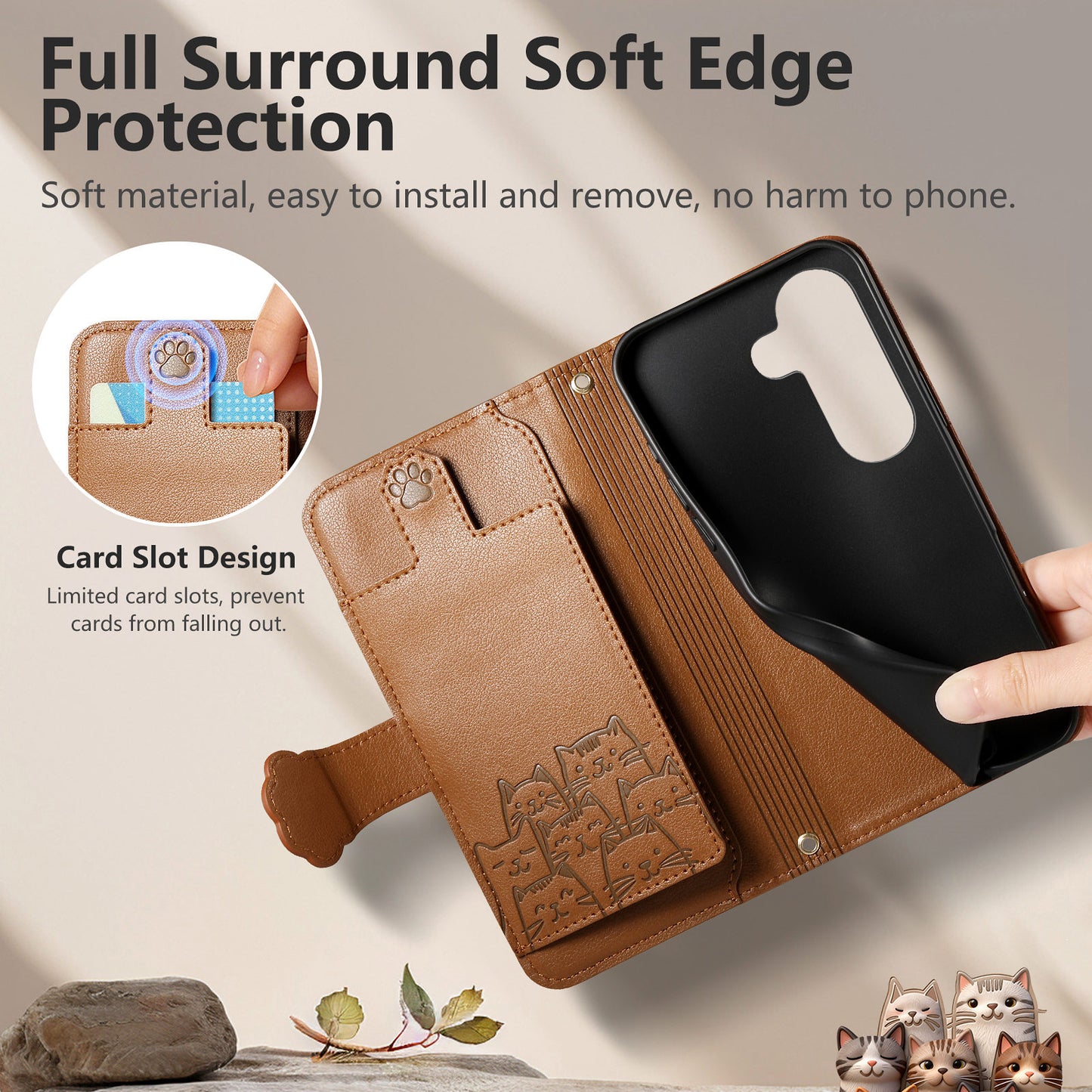For Samsung Galaxy S26+ Case Cute Cat Pattern PU Leather Wallet Phone Cover with Wrist Strap
